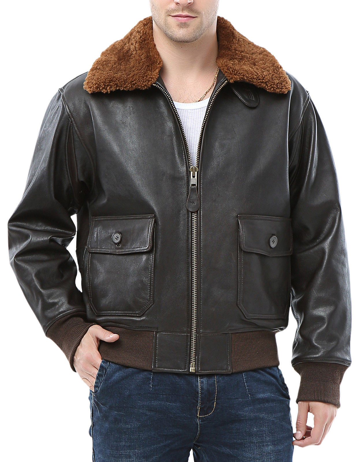 Airborne Leathers Mens Genuine Goat Skin Er Flight Jacket Navy G Picture 1 Of 5