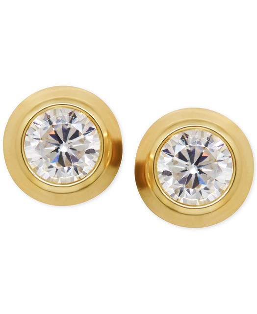 2 Pair Bezel Set Cz Earrings In Stainless Steel With White Yellow 2 Pair Bezel Set Cz Earrings In Stainless Steel With White Yellow Gold Tone
