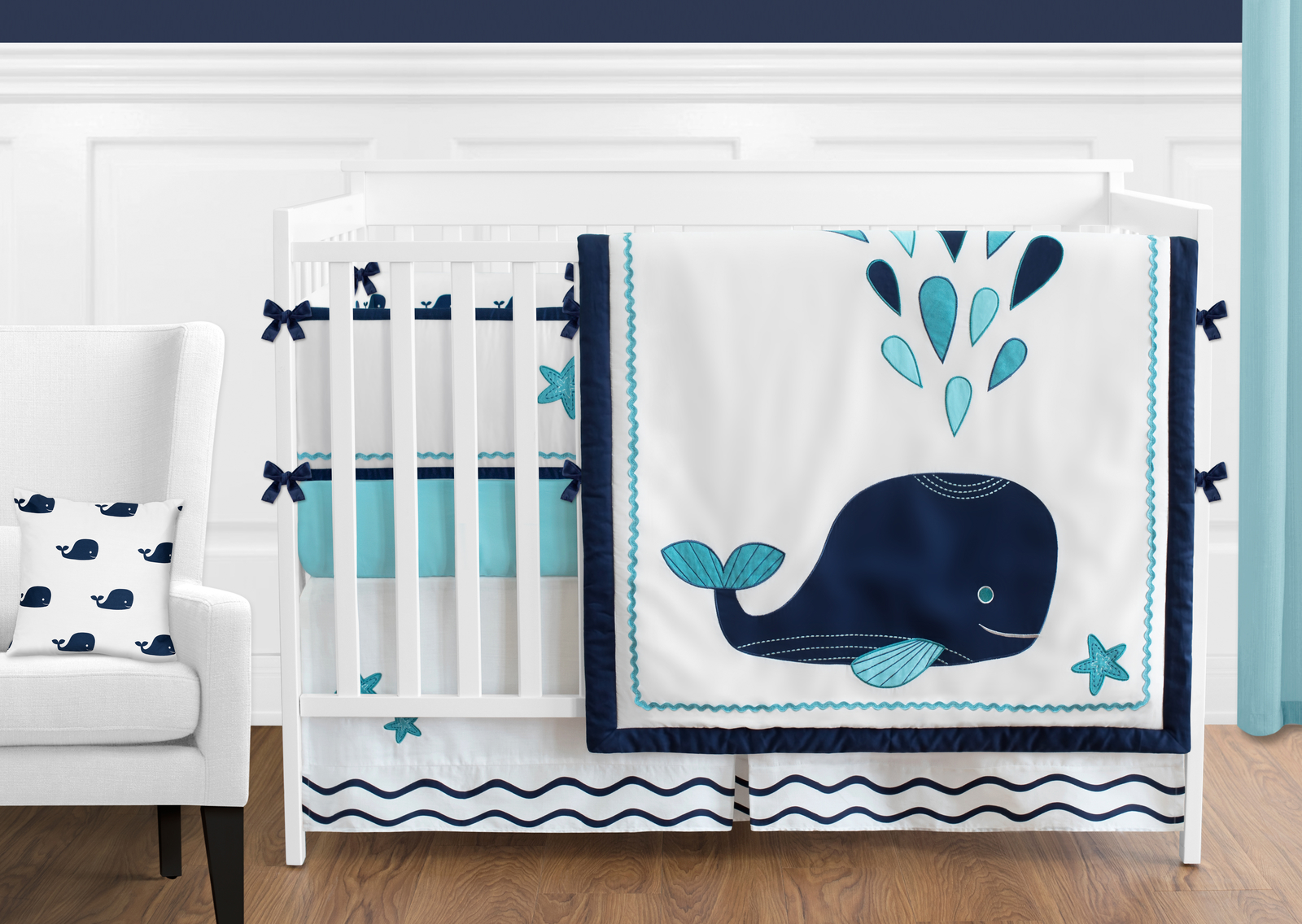 Sweet Jojo Modern Navy Turquoise Ocean Whales Baby Girls Boys Picture 1 Of 3