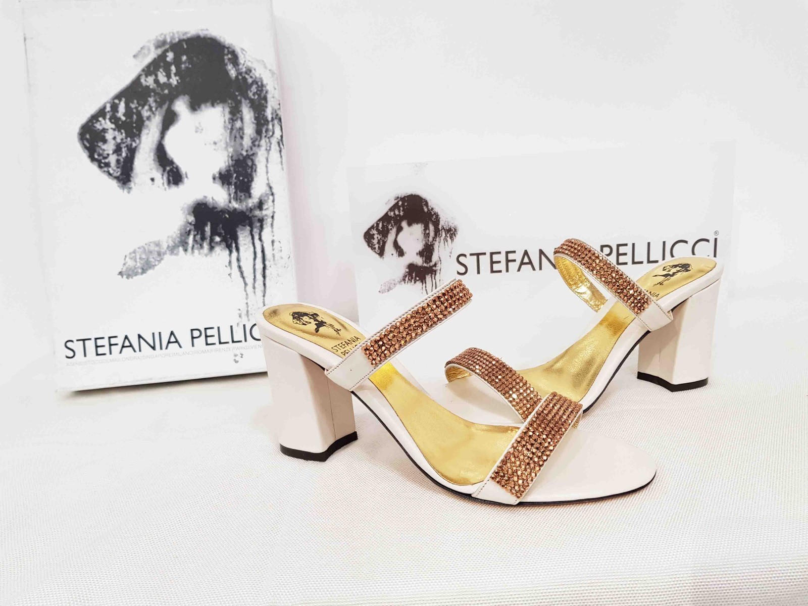 sandali donna con tacco bianco strass swarovski oro STEFANIA PELLICCI 4019 37 sandali donna con tacco bianco strass swarovski oro STEFANIA PELLICCI 4019 37