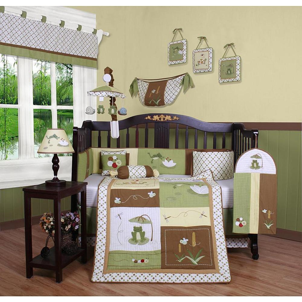 Boys Crib Bedding Frog Turtle Green Brown 13 Pc Set Baby Toddler Picture 1 Of 6