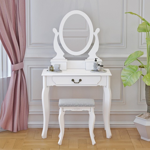 Mirrored Dressing Table Set Home Ideas White 3 Drawer Dressing Table With Oval Mirror Stool Set Bedroom