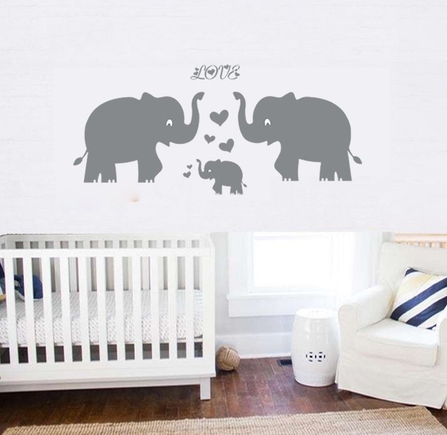 Ares Large Cute Elephant Family With Hearts Wall Decals Baby Nursery Elephant Wall Decal Family With Hearts And Erfly Decals B