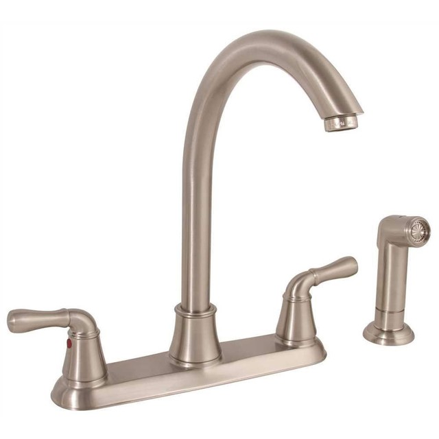 Premier Sanibel High Arc Kitchen Faucet With Two Handles And Side Premier 2498127 Sanibel High Arc Kitchen Faucet 2 H Side Spray Brushed Nickel