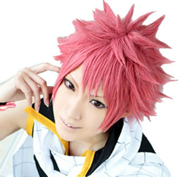 Coslive Fairy Tail Natsu Cosplay Costume Short Plum Pink Coslive Fairy Tail Natsu Cosplay Costume Short Plum Pink Wig Hair