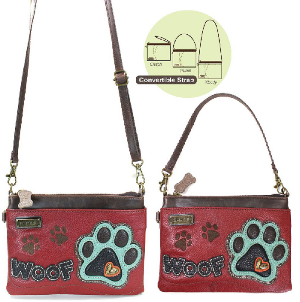 Chala Mini Crossbody Paw Print Woof Bag Pleather Small Purse Item 3 New Chala Mini Crossbody Paw Print Woof Bag Pleather Small Purse Convertible Red