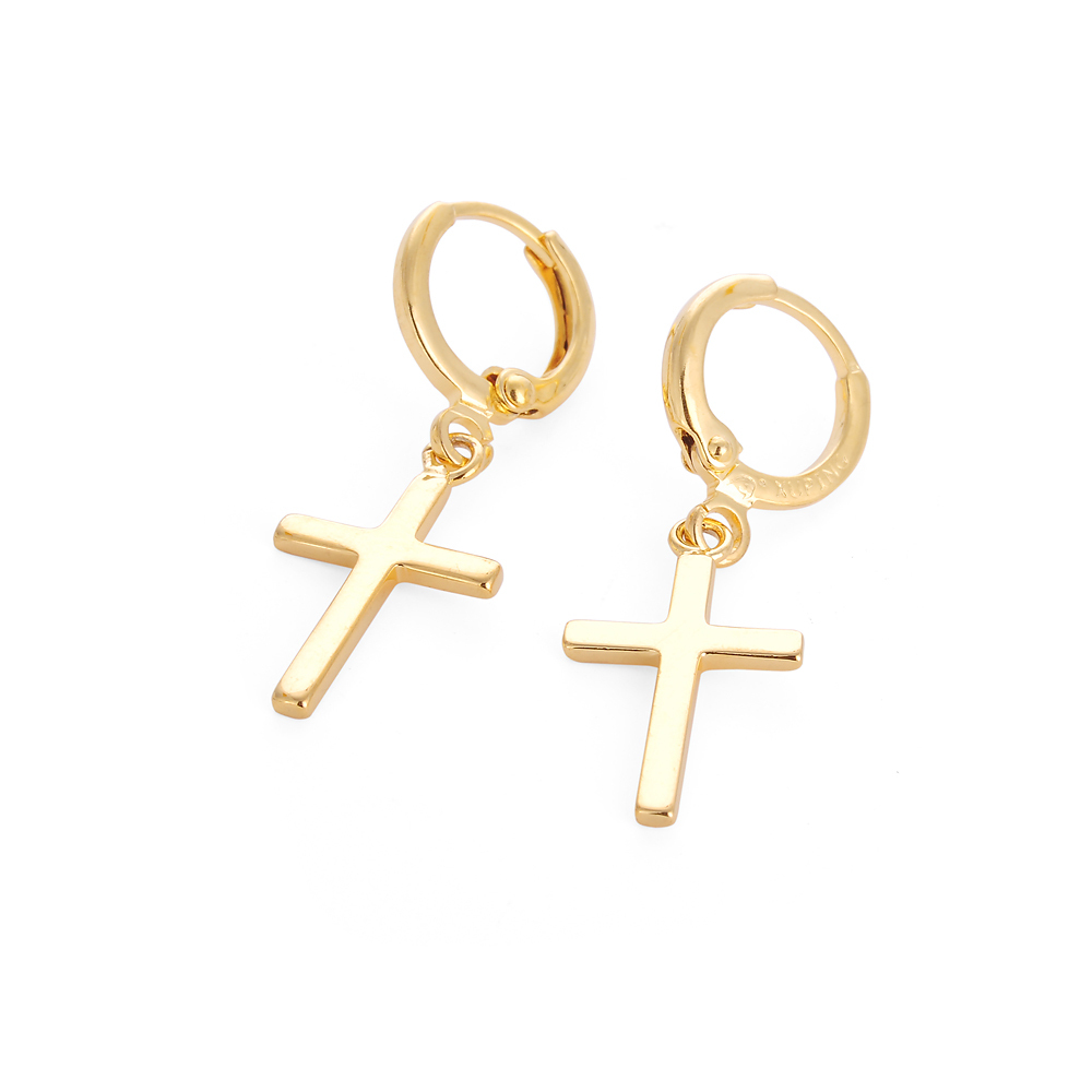 Exquisite 24k Yellow Gold Filled Cross Pendant Drop Hoop Earrings Exquisite 24k Yellow Gold Filled Cross Pendant Drop Hoop Earrings For Men Women
