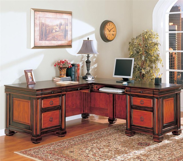 Coaster 800691 L Shaped Return Computer Desk In A Rich Dark Two Tone Coaster Furniture 800691 Traditional L Shaped Desk In Two Tone Finish