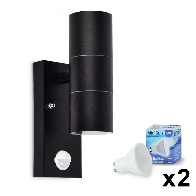 Modern Outdoor Security Wall Light Pir Motion Sensor Ip44 Garden Modern Black Metal Outdoor Led Pir Up Down Wall Light Lamp Cool White Bulbs