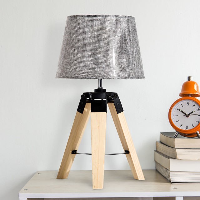 Small Style Tripod Bedside Table Lamp Grey Linen Small Style Tripod Bedside Table Lamp Grey Linen Lampshade Light Home