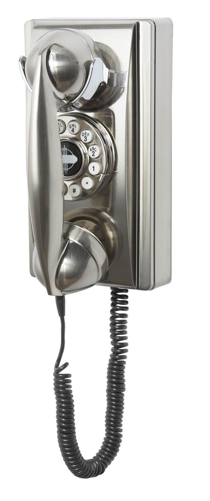 Vintage Style Brushed Chrome Wall Phone Retro Corded Telephone Brand New T