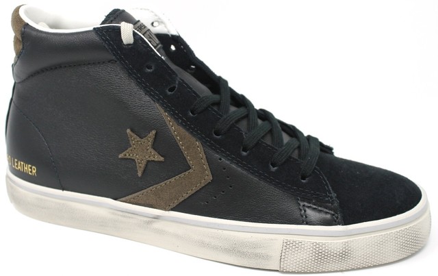 CONVERSE ALL STAR PRO PELLE PLUS Mid Nere Da Uomo Scarpe da ginnastica con lacci CONVERSE ALL STAR PRO PELLE PLUS Mid Nere Da Uomo Scarpe da ginnastica con lacci