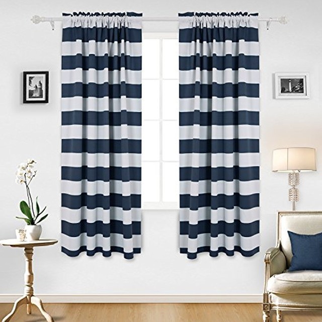 Navy Blue Striped Blackout Curtains Rod Pocket Nautical Kids Bedroom Navy Blue Striped Blackout Curtains Rod Pocket Nautical And Greyish White For X