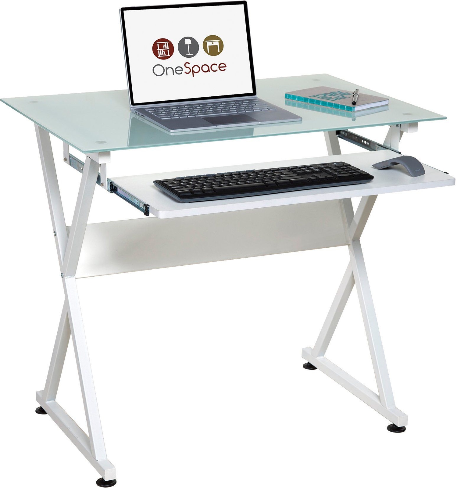 Onespace 50 Jn1201 Ultramodern Glass Computer Desk With Pull Out Picture 1 Of 8