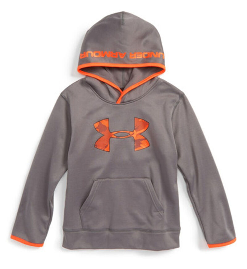 camo under armour hoodie with orange logo