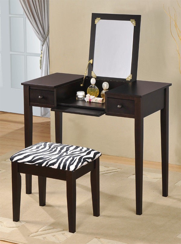 Wooden Makeup Vanity Table Set With Flip Mirror White Or Espresso Brand New T