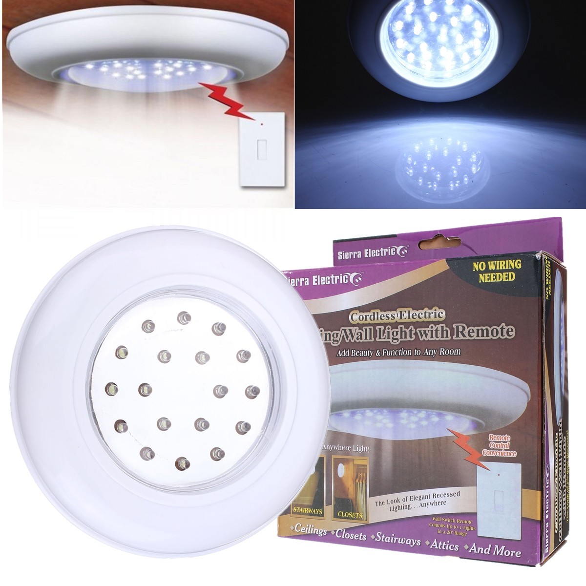 Wireless 18 Led Ceiling Wall Stairs Closet Light With Remote Control Picture 1 Of 6