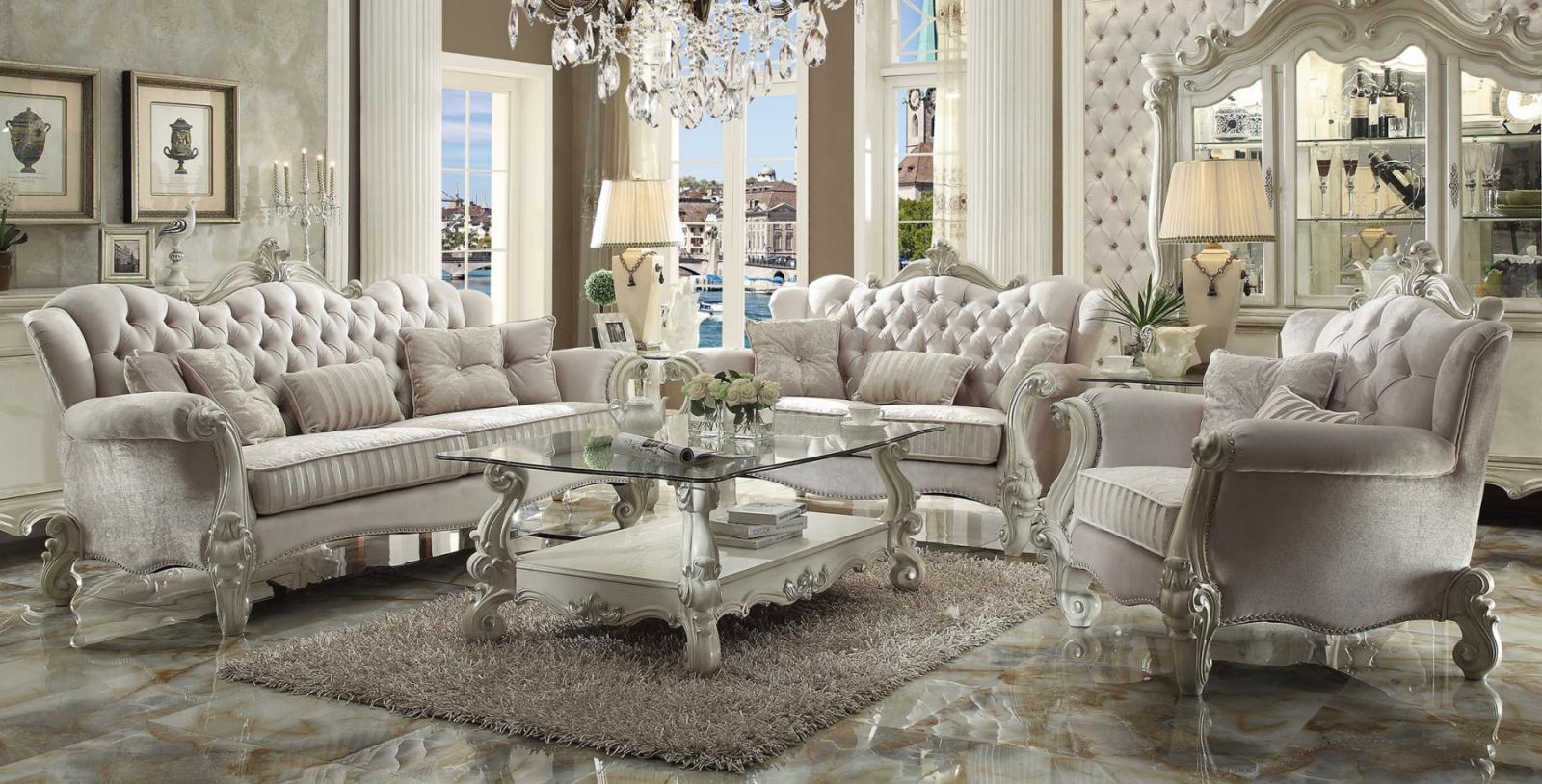 Acme Versailles 52105 Ivory Sofa Loveseat And Table Living Room Set Picture 1 Of 6