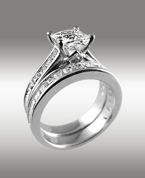3 72ct Princess  Cut  Engagement  Ring  W Matching Wedding  