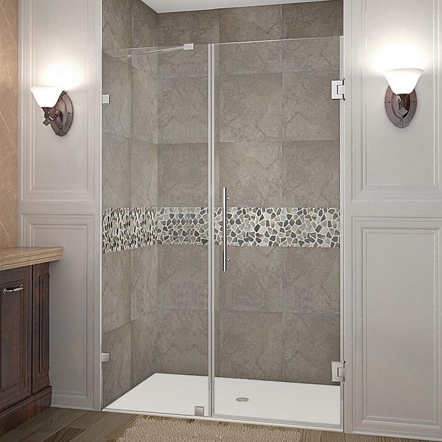 Aston Nautis 46x72h Stainless Steel Frameless Hinged Shower Door Aston Nautis 46 X 72 Hinged Completely Frameless Shower Door Stainless Steel