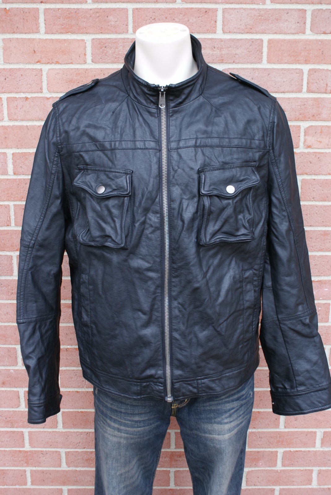 Marc Anthony Black Faux Leather Jacket Men S Size Large Picture 1 Of 6