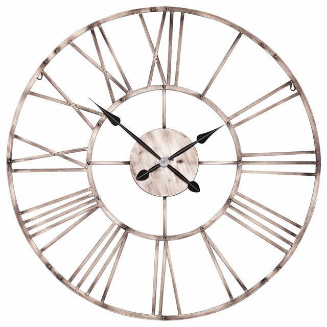 Large Vintage Copper Wall Clock 92cm Rustic Retro Clocks Kitchen Large 92cm Vintage Copper Effect Skeleton Metal Wall Clock