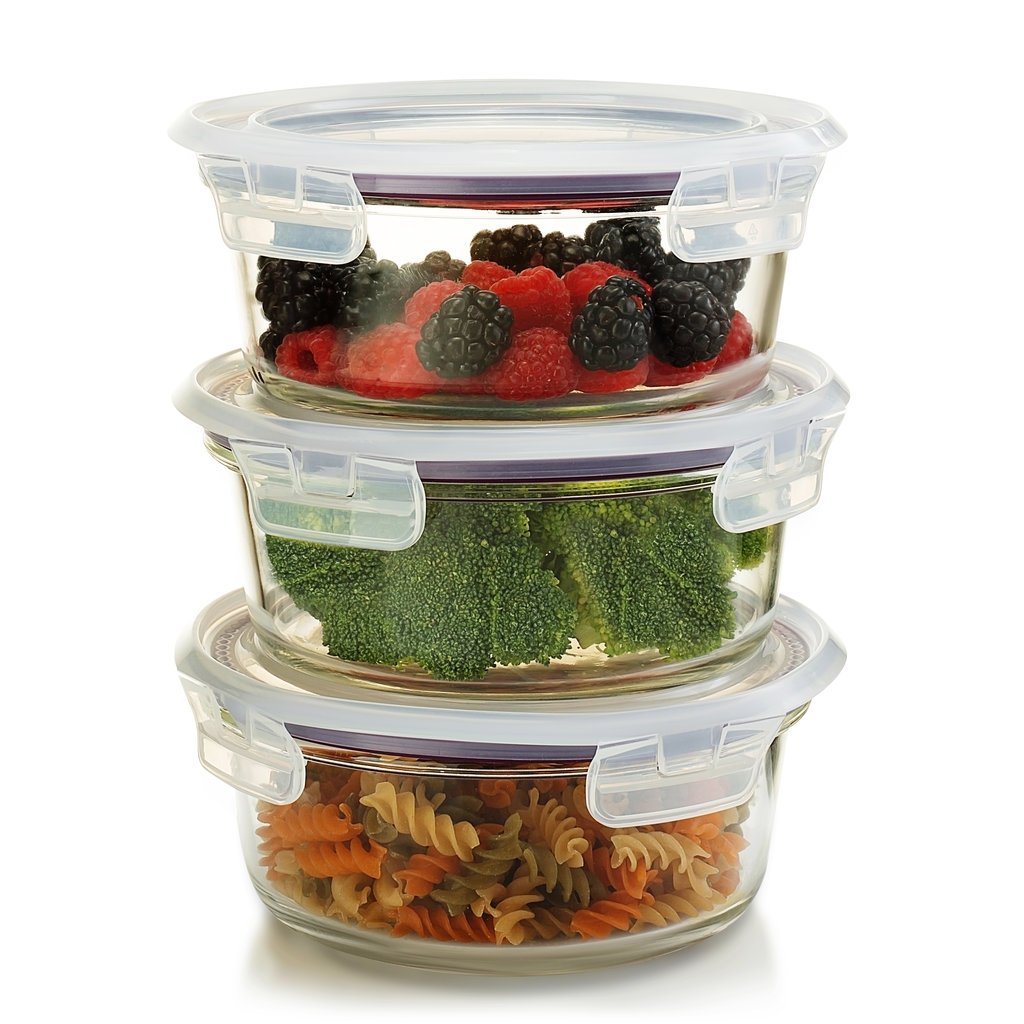 Komax Oven Safe Round Glass Food Storage Containers 3 Piece Set Picture 1 Of 8