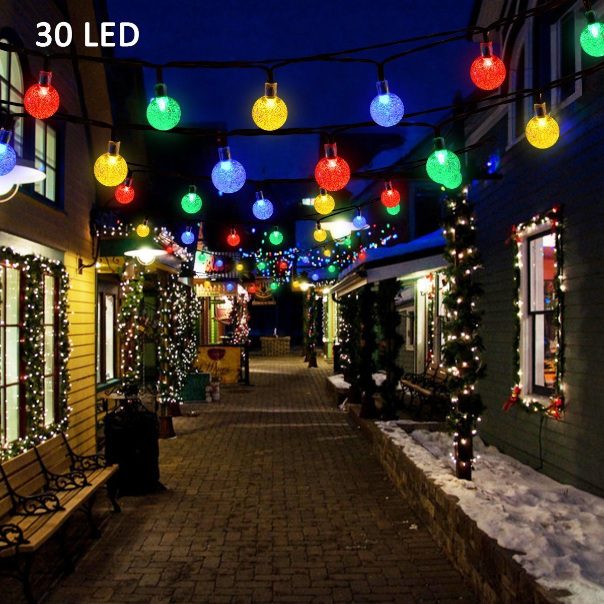 30 Led Globe Light String Solar Powered Outdoor Garden Picture 1 Of 7